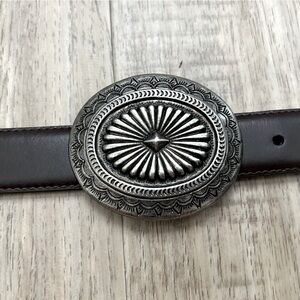 Western cowgirl rodeo farm horse Silver tone Ornate belt Buckle